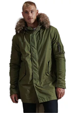 Superdry Men Fur Jackets - Service Fur Trim Jacket Green 3XL Man