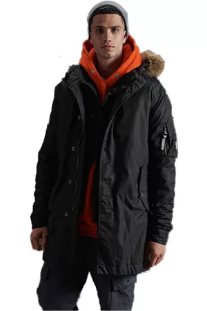 Superdry Men Fur Jackets - Service Fur Trim Jacket Black 3XL Man