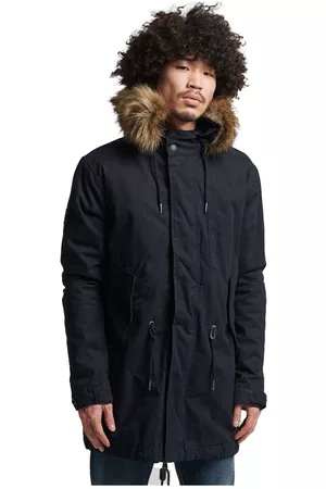 Superdry Men Fur Jackets - Vintage Miltry Faux Fur Jacket Black 2XL Man