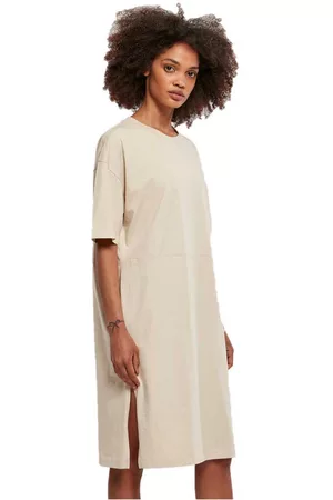 Urban classics Women Short & Mini Dresses - Organic Oversized Slit Short Sleeve Short Dress Beige 5XL Woman