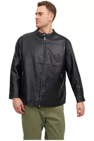 JACK & JONES Men Leather Jackets - Rocky Clean Plus Jacket Black 2XL Man
