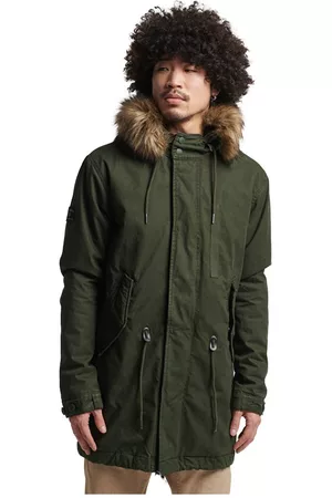 Superdry Men Fur Jackets - Vintage Miltry Faux Fur Jacket Green 2XL Man