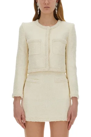 Self-Portrait Boucle jacket with pearls