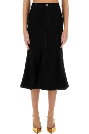 Self-Portrait Denim flared midi skirt
