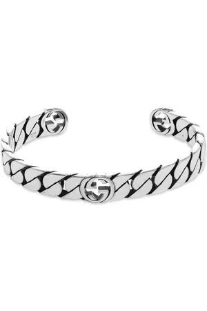 Gucci Men's Interlocking G Bracelet M in Aged Sterling Silver, Size Medium | End Clothing