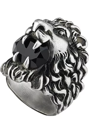 Gucci Men Rings - Lion head ring with crystal - Silver