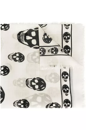 Alexander McQueen Fringed skull-print scarf - Neutrals