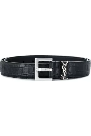 Saint Laurent Men Belts - Monogram crocodile-embossed belt - Black