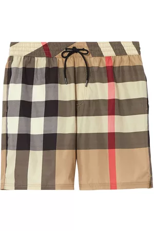 Burberry Men Swim Shorts - Checked drawstring swim shorts - Neutrals