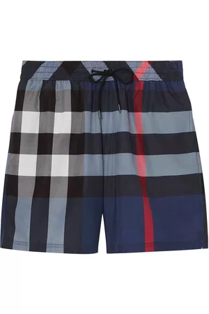 Burberry Men Swim Shorts - Check Drawcord Swim Shorts - Blue