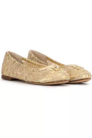 Dolce & Gabbana Girls Ballerinas - Laminated lace ballerina shoes - Gold