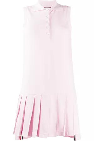 Thom Browne Women Sleeveless Dresses - RWB stripe sleeveless pleated tennis dress - Pink