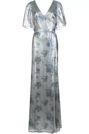 Marchesa Notte Bridesmaid floral-printed sequin gown - Blue