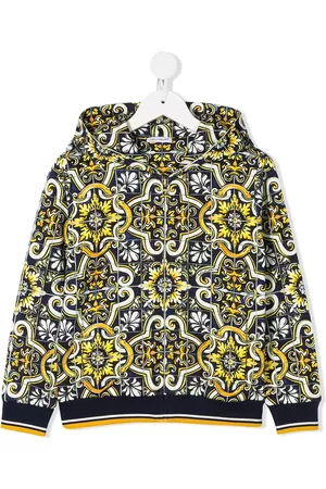 Dolce & Gabbana Boys Hoodies - Maiolica print full-zipped hoodie - Blue