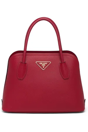 Prada Logo-plaque Mini Saffiano-Leather Bowling Bag Pink - The