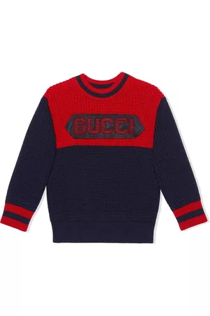 Gucci Boys Sweaters - Gucci patch crew neck jumper - Blue