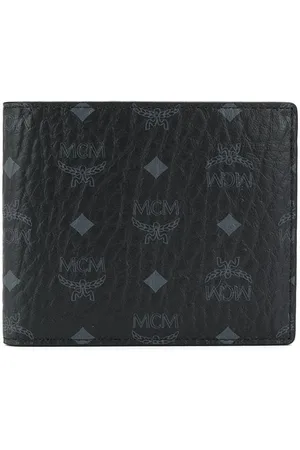 New MCM Men's Black and Purple Leather Visetos Bifold Wallet