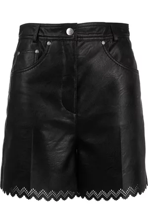 Stella McCartney Women Shorts - Leather-effect scalloped shorts - Black