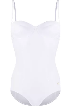 Dolce & Gabbana DG plaque bustier swimsuit - White