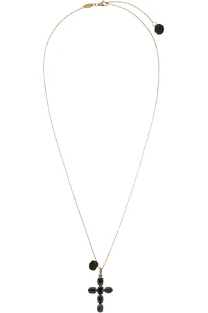 Dolce & Gabbana 18kt yellow Devotion cross black sapphire and jade necklace