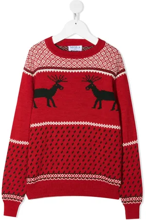 SIOLA TEEN reindeer-motif intarsia-knit jumper