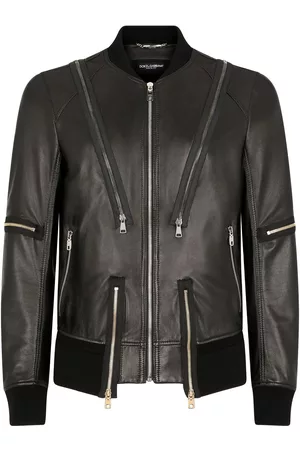 Dolce & Gabbana Men Leather Jackets - Multi-zip bomber jacket - Black