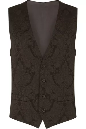 Dolce & Gabbana Men Waistcoats - Floral jacquard single-breasted waistcoat - Black