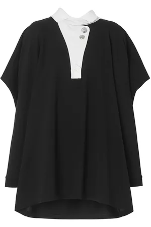 Burberry Women Polo T-Shirts - Contrast-collar piqué reconstructed polo shirt - Black