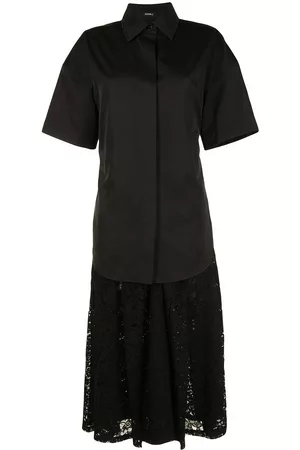GOEN.J Women Casual Dresses - Shirt-layered pleated-lace dress - Black