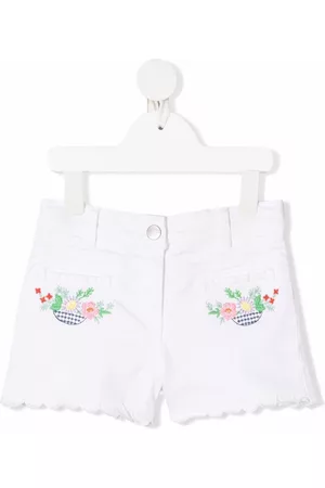 Stella McCartney Boys Shorts - Floral-embroidered denim shorts - White