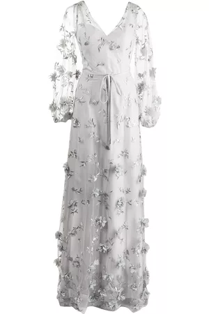 Marchesa Notte Women Puff Sleeve Dress - Floral-detail puff-sleeve gown - Grey