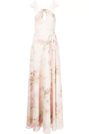 Marchesa Notte Floral ruffle halter-neck gown - Pink