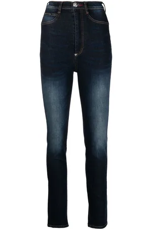 Philipp Plein Stonewashed high-waisted jeggings