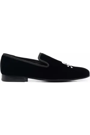 Philipp Plein Skull embroidery velvet loafers