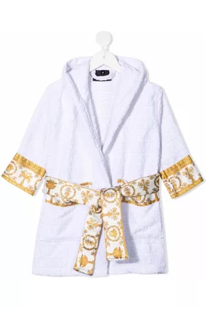 VERSACE Logo-print hooded bathrobe - White