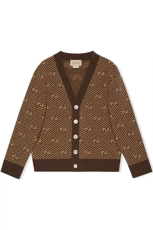 Gucci Sweatshirts - GG stripe wool cardigan - Brown