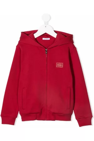 Dolce & Gabbana Boys Zip-up Hoodies - Logo-patch zip-up hoodie - Red
