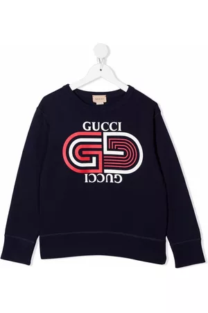 Gucci Boys Hoodies - Logo-print crew neck sweatshirt - Blue