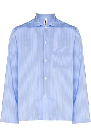 Tekla Pinstriped poplin pajama shirt