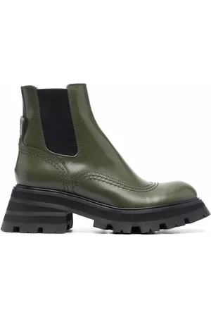 Alexander McQueen Women Boots - Wander ridged-sole leather boots - Green
