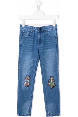 Stella McCartney Boys Straight Jeans - Cartoon-patch straight-leg jeans - Blue