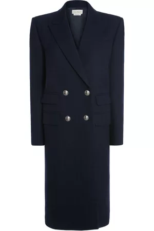 Alexander McQueen Women Coats - Knitted double-breasted coat - Blue