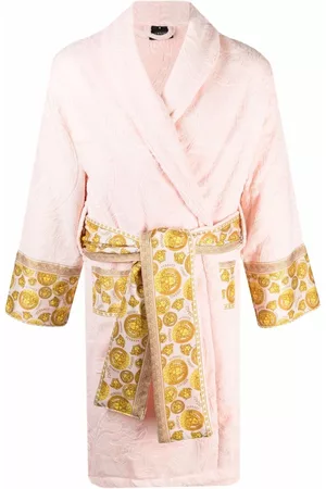 VERSACE Baroque-pattern tied-waist gown - Pink