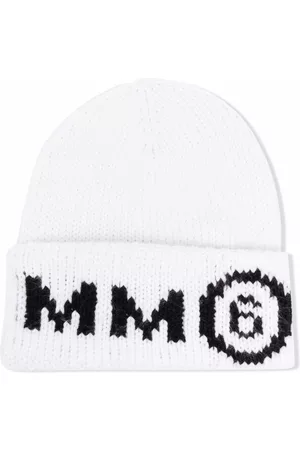 Maison Margiela Boys Beanies - Intarsia logo-knit beanie - White