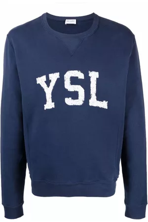 Saint Laurent Men Sweatshirts - Logo-print cotton sweatshirt - Blue