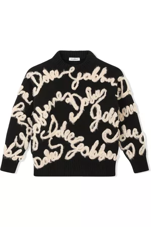 Dolce & Gabbana Boys Sweaters - Logo-embroidered virgin wool jumper - Black