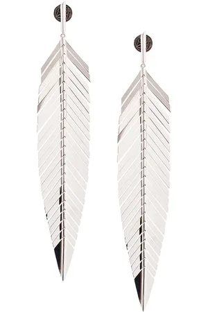 Cadar 18kt white gold large feather drop earrings