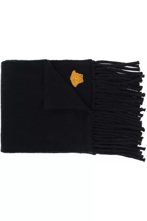 VERSACE Embroidered-motif fringed-edge scarf - Black