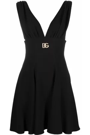 Dolce & Gabbana Women Party Dresses - Logo-plaque V-neck dress - Black