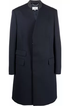 Maison Margiela Men Coats - Collarless mid-length coat - Blue
